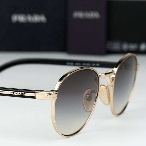 Prada Men Sunglasses Gold Grey Gradient Round PRB52S ZVN02C NEW AUTHENTIC - Picture 4 of 7